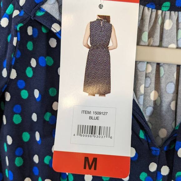 Leota Aria Dress Polka Dot Ruched Waist Sleeveless Blue Medium Knot Dotted Knee - Picture 11 of 13